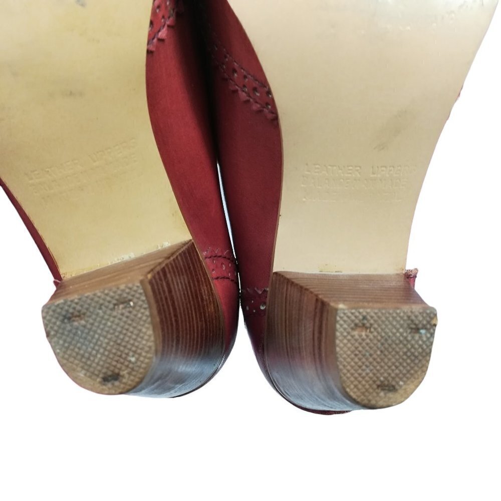 Vintage Nobils Wingtip Red Heels Pumps Size 7.5 M Red Leather Classic 70s - Picture 10 of 12